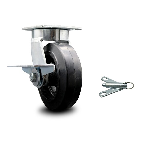 6 Inch Kingpinless Rubber on Steel Wheel Caster with Brake and Swivel Lock SCC